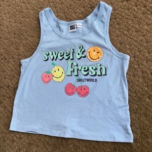Women’s cropped light Blue Tank Top fresh fruit cherry lemon large